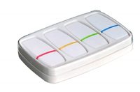 A set of 4 highlighters with gel-based ink. Ink stays usable up to 2 years, unlike other highlighter whose ink dries out in a few months. Comes in a beautiful box. Just rotate the ring around neck to bring highlighter stick out as you need more. Looks very premium; even suitable for high profile executives. Comes in 4 beautiful colours: RED, YELLOW, TURQUOISE, GREEN