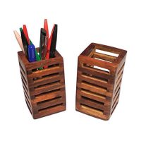 Wooden Bazaar Handmade Wooden Pen Stand Pencil Stand Wooden Pen Holder Pencil Stand For Office Uses (Pack of 2)