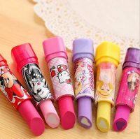 Shashi Enterprises Girl's Cartoon Lipstick Shaped Eraser 6 pcs Non-Toxic Eraser