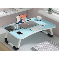 LuvBells Smart Multi-Purpose Laptop Table with Dock Stand and Coffee Cup HolderStudy TableBed TableFoldable and PortableErgonomic & Rounded EdgesNon-Slip LegsEngineered Wood (Mint Blue)