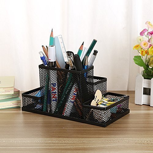 Créneau Multi-Functional Black Cube Metal Book Stand Mesh Style Desk Tidy Pencil Metal Pen Holder Office Home Supplies Gift (4 Compartment) Créneau Multi-Functional Black Cube Metal Book Stand Mesh Style Desk Tidy Pencil Metal Pen Holder Office Home Supplies Gift (4 Compartment)