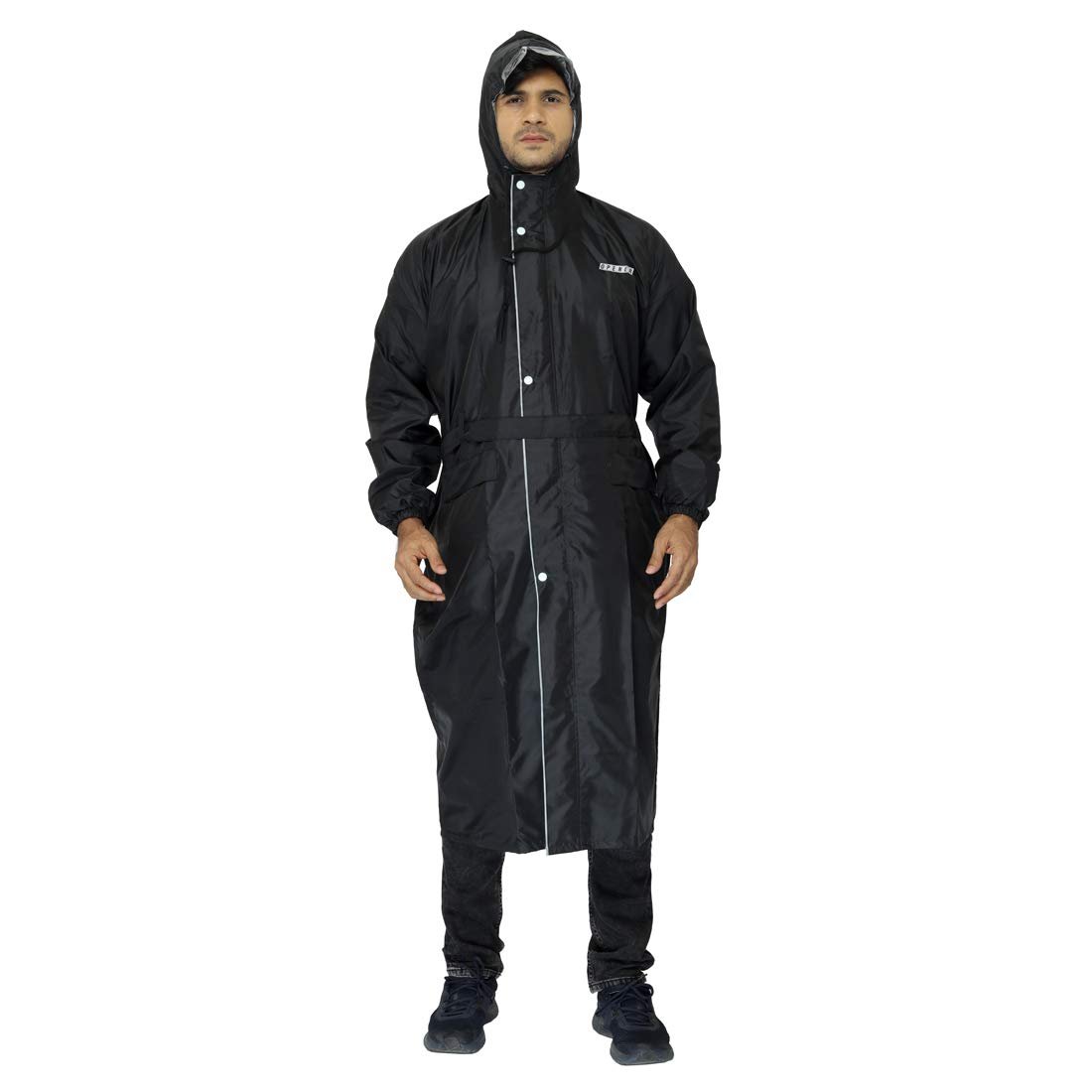 THE CLOWNFISH Reversible Use Unisex Waterproof Long Coat Raincoat for Men and Women with Adjustable Hood and Reflector at Back for Night Visibility with Storage Bag Opener Series THE CLOWNFISH Reversible Use Unisex Waterproof Long Coat Raincoat for Men and Women with Adjustable Hood and Reflector at Back for Night Visibility with Storage Bag Opener Series