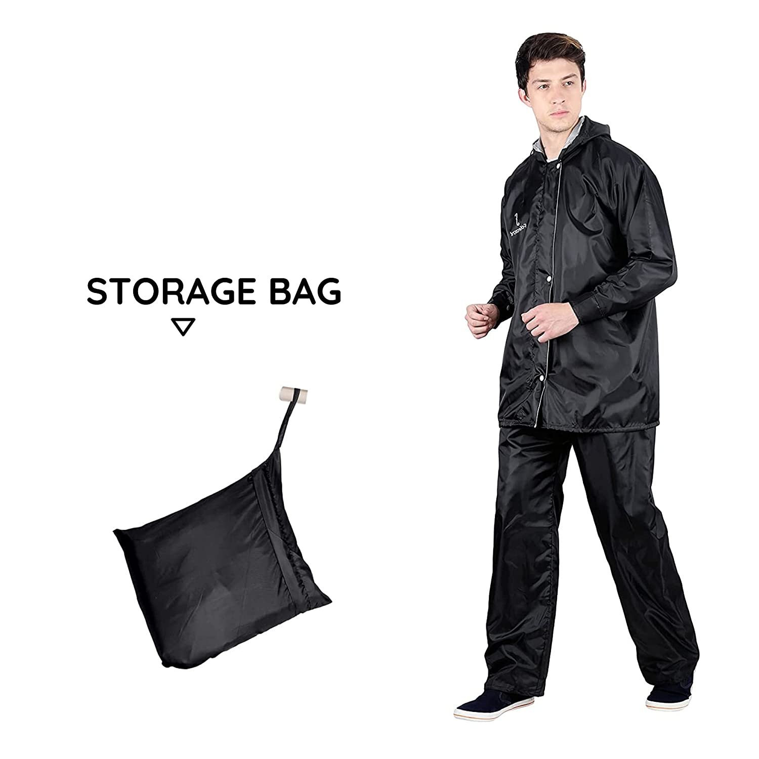 FabSeasons Reversible Waterproof Raincoat with Adjustable Hood and Reflector at Back for Night Visibility. Pack Contains Top, Bottom and Storage Bag FabSeasons Reversible Waterproof Raincoat with Adjustable Hood and Reflector at Back for Night Visibility. Pack Contains Top, Bottom and Storage Bag
