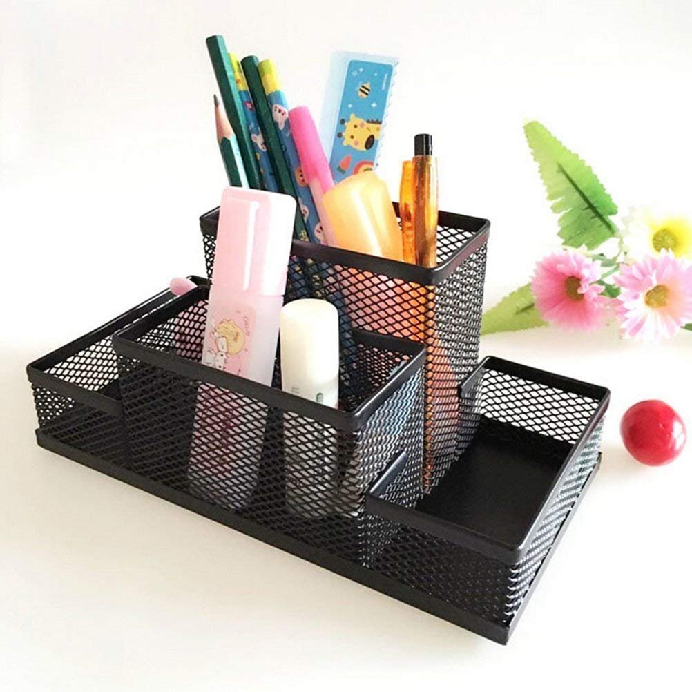Créneau Multi-Functional Black Cube Metal Book Stand Mesh Style Desk Tidy Pencil Metal Pen Holder Office Home Supplies Gift (4 Compartment) Créneau Multi-Functional Black Cube Metal Book Stand Mesh Style Desk Tidy Pencil Metal Pen Holder Office Home Supplies Gift (4 Compartment)