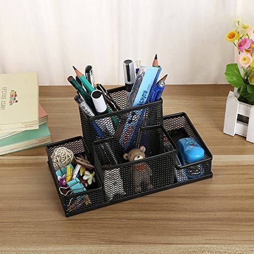 Créneau Multi-Functional Black Cube Metal Book Stand Mesh Style Desk Tidy Pencil Metal Pen Holder Office Home Supplies Gift (4 Compartment) Créneau Multi-Functional Black Cube Metal Book Stand Mesh Style Desk Tidy Pencil Metal Pen Holder Office Home Supplies Gift (4 Compartment)
