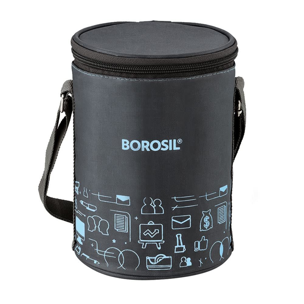 Borosil - Carry Fresh Stainless Steel Insulated Lunch Box Set of 3, (2pcs 280 ml + 1pcs 180 ml), Black Borosil - Carry Fresh Stainless Steel Insulated Lunch Box Set of 3, (2pcs 280 ml + 1pcs 180 ml), Black