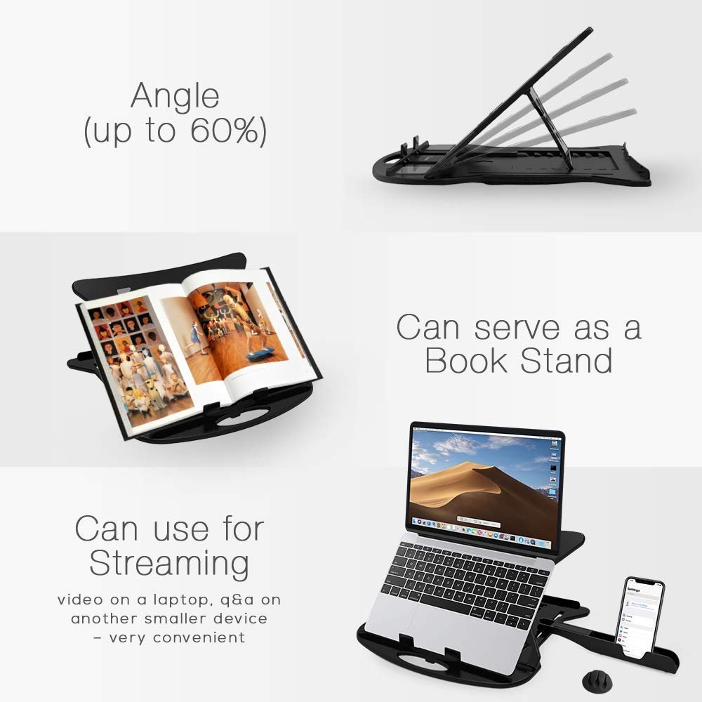 STRIFF Adjustable Laptop Stand Patented Riser Ventilated Portable Foldable Compatible with MacBook Notebook Tablet Tray Desk Table Book with Free Phone Stand(Black) STRIFF Adjustable Laptop Stand Patented Riser Ventilated Portable Foldable Compatible with MacBook Notebook Tablet Tray Desk Table Book with Free Phone Stand(Black)