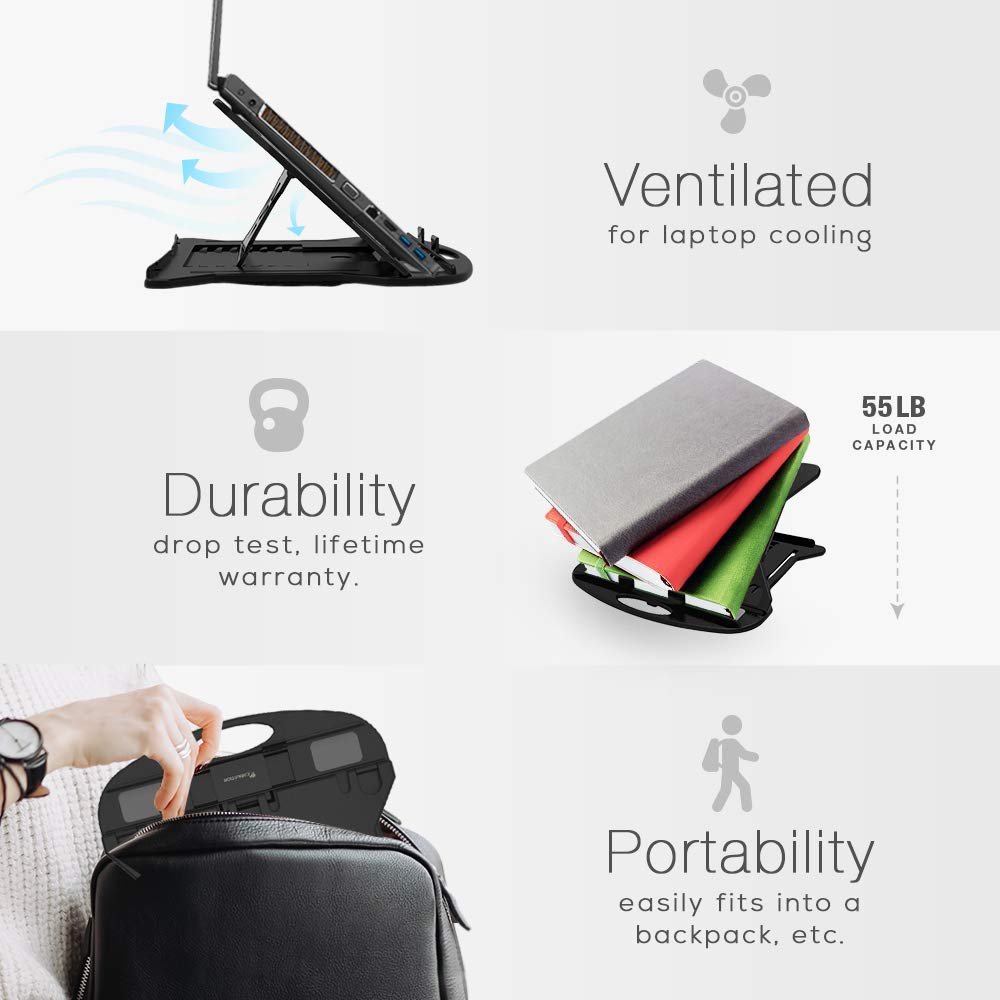 STRIFF Adjustable Laptop Stand Patented Riser Ventilated Portable Foldable Compatible with MacBook Notebook Tablet Tray Desk Table Book with Free Phone Stand(Black) STRIFF Adjustable Laptop Stand Patented Riser Ventilated Portable Foldable Compatible with MacBook Notebook Tablet Tray Desk Table Book with Free Phone Stand(Black)