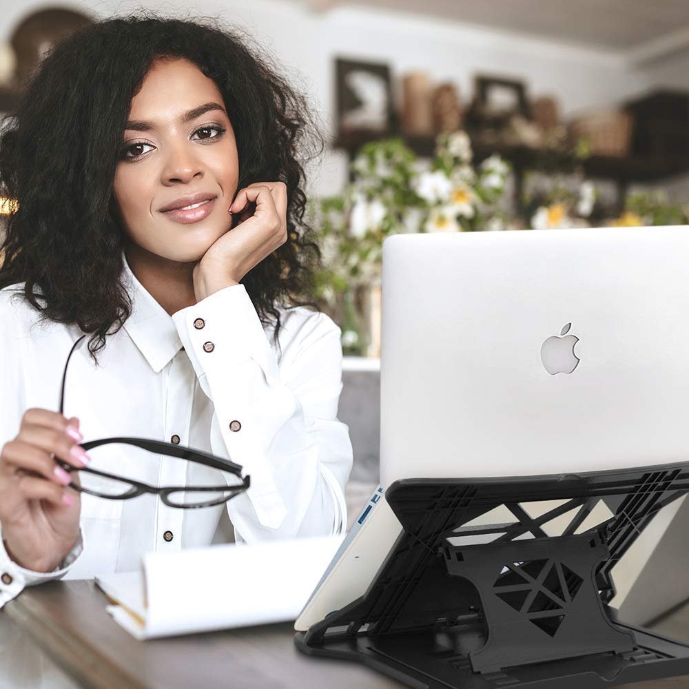 STRIFF Adjustable Laptop Stand Patented Riser Ventilated Portable Foldable Compatible with MacBook Notebook Tablet Tray Desk Table Book with Free Phone Stand(Black) STRIFF Adjustable Laptop Stand Patented Riser Ventilated Portable Foldable Compatible with MacBook Notebook Tablet Tray Desk Table Book with Free Phone Stand(Black)