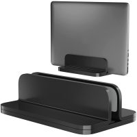ELV Direct Vertical Laptop Stand Holder,Desktop Aluminum Lapdesk Laptop Stand with Adjustable Dock Size, Fits All Laptops (Up to 17.3 inches), Black, (VERTCL-Lap-STD-SML)