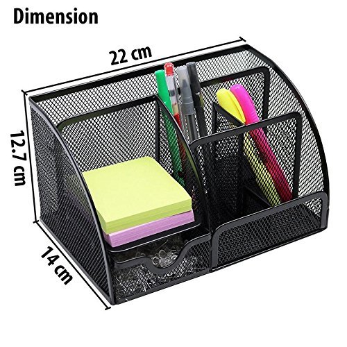 MeRaYo Metal Mesh Pen and Pencil Stationary Storage Tidy Desk Organizer Box with 6 Compartment for Home and Office Accessories (Black Color) MeRaYo Metal Mesh Pen and Pencil Stationary Storage Tidy Desk Organizer Box with 6 Compartment for Home and Office Accessories (Black Color)