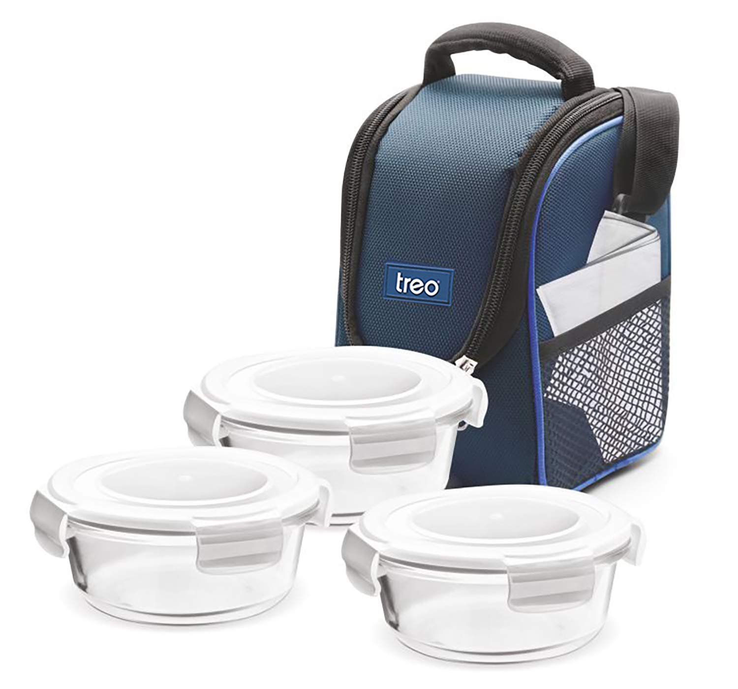 Treo by Milton Health First Round Glass Tiffin Box with Cover, 380ml, Set of 3, Transparent Glass Treo by Milton Health First Round Glass Tiffin Box with Cover, 380ml, Set of 3, Transparent Glass