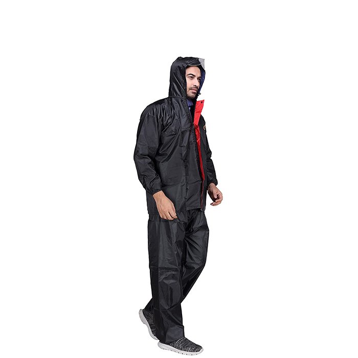 Orange Polyester Fabric Reversible Raincoat for Men with Jacket and Pant for bike riding - PVC on the inner side, Model - Dynamic, 5 Colors, XL-XXL (XL, Black) Orange Polyester Fabric Reversible Raincoat for Men with Jacket and Pant for bike riding - PVC on the inner side, Model - Dynamic, 5 Colors, XL-XXL (XL, Black)