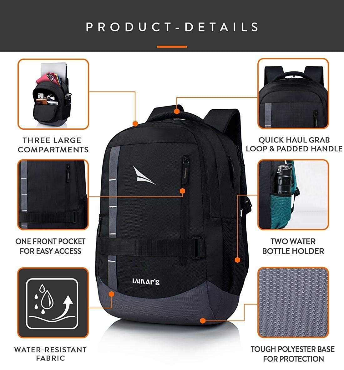 Lunar's Bingo - 48 L Laptop Office/School/Travel/Business Backpack Water Resistant - Fits Up to 15.6 Inch Laptop Notebook with 1 Year Warranty Lunar's Bingo - 48 L Laptop Office/School/Travel/Business Backpack Water Resistant - Fits Up to 15.6 Inch Laptop Notebook with 1 Year Warranty
