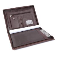 NJ Leather Zipper File Document Bag with Handle for Certificates, Document Bag with Adjustable Handles (Size 38x27 cm, Brown)