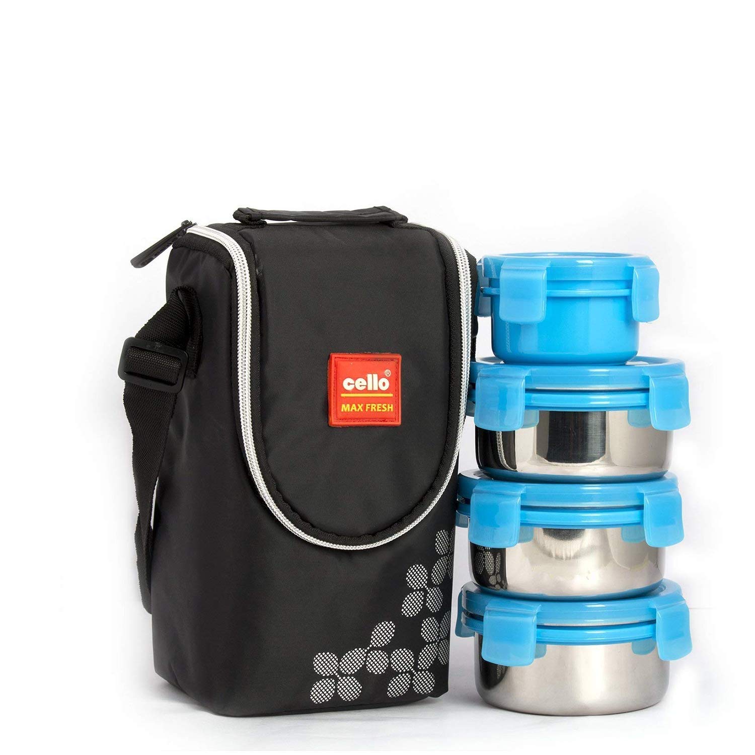 Cello Max Fresh Click Stainless Steel Lunch Box Set, 4-Pieces, Blue Cello Max Fresh Click Stainless Steel Lunch Box Set, 4-Pieces, Blue