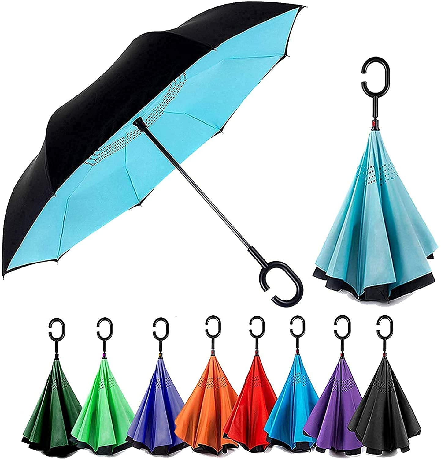 Sarth Enterprise Unisex Auto Open Function Windproof Upside Down Reverse Umbrella with C-Shaped Handle and UV Protection (Multi color) Sarth Enterprise Unisex Auto Open Function Windproof Upside Down Reverse Umbrella with C-Shaped Handle and UV Protection (Multi color)