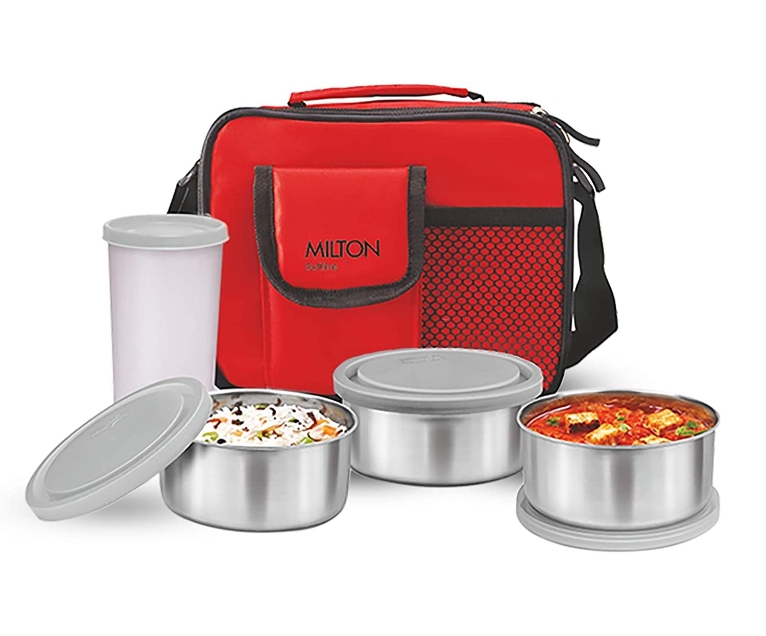 Milton Stainless Steel Combi Lunch Box with Tumbler, 4-Pieces, Red Milton Stainless Steel Combi Lunch Box with Tumbler, 4-Pieces, Red