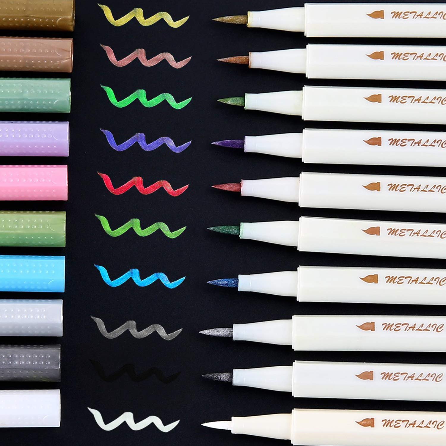 Ohuhu Metallic Markers Glitter Paint Pen Fine Tip, Set of 10 Premium Window Marker for DIY Card Making, Coloring Books, Scrapbook Photo Album, Rock Art, Glass, Back To School Gift Ohuhu Metallic Markers Glitter Paint Pen Fine Tip, Set of 10 Premium Window Marker for DIY Card Making, Coloring Books, Scrapbook Photo Album, Rock Art, Glass, Back To School Gift