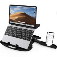 STRIFF Adjustable Laptop Stand Patented Riser Ventilated Portable Foldable Compatible with MacBook Notebook Tablet Tray Desk Table Book with Free Phone Stand(Black)