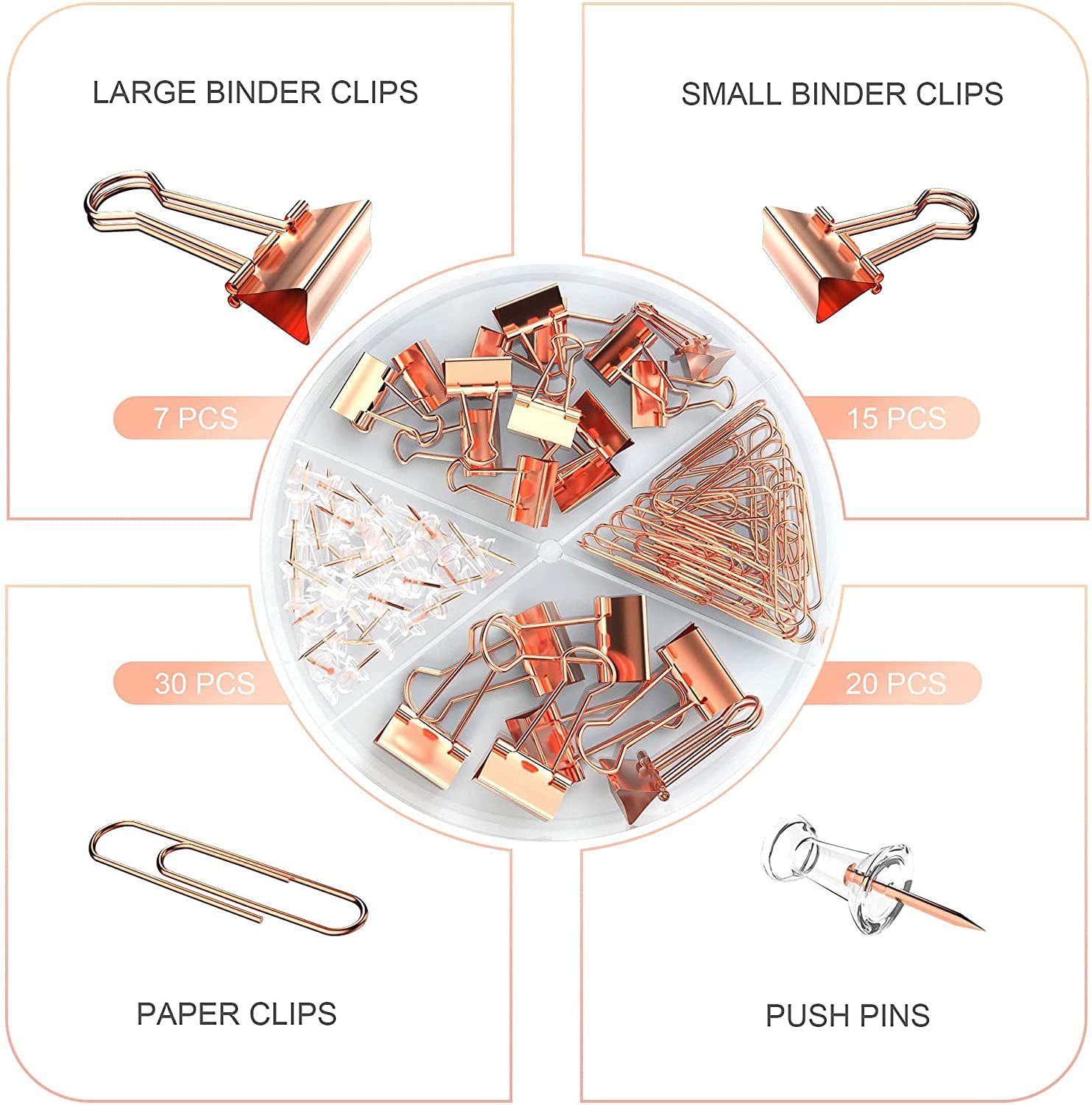 oddpod™ Premium Rose Gold Stationery Essentials for Office & Home - Push Pins & Paper Clips Holder Set (72 Pcs) oddpod™ Premium Rose Gold Stationery Essentials for Office & Home - Push Pins & Paper Clips Holder Set (72 Pcs)