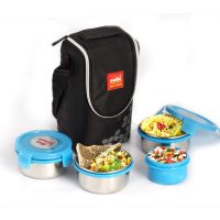 Cello Max Fresh Click Stainless Steel Lunch Box Set, 4-Pieces, Blue
