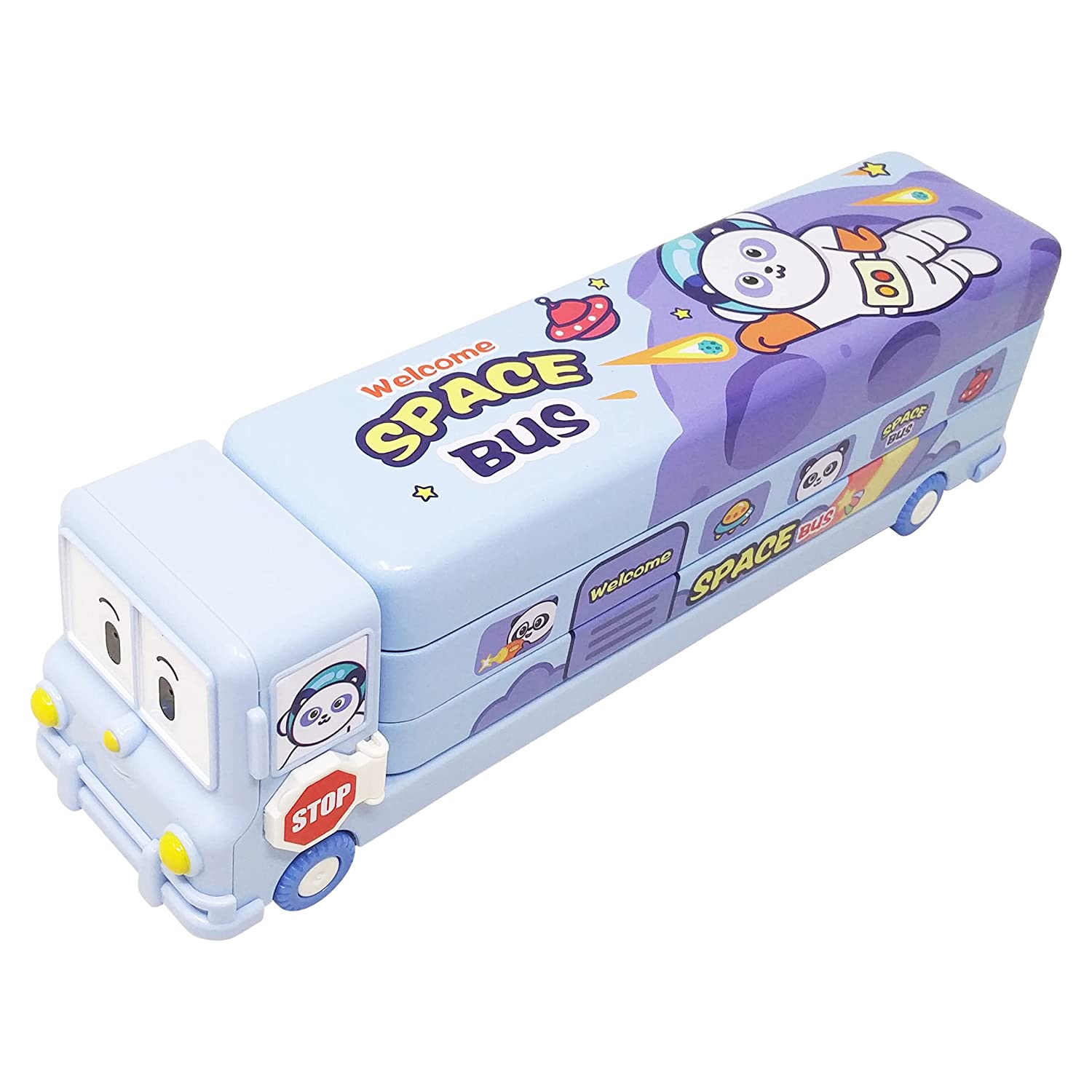 Parteet Multicolour Cartoon Printed School Bus Metal Pencil Box with Moving Tyres and Sharpner for Kids (Blue) Parteet Multicolour Cartoon Printed School Bus Metal Pencil Box with Moving Tyres and Sharpner for Kids (Blue)