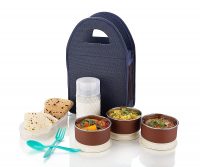 PARV® Stainless Steel Lunch Box - Tiffin Box with Bag and 2 Spoon for Office use, Student, Women, Men, Girls (Multi Color - BT 1)