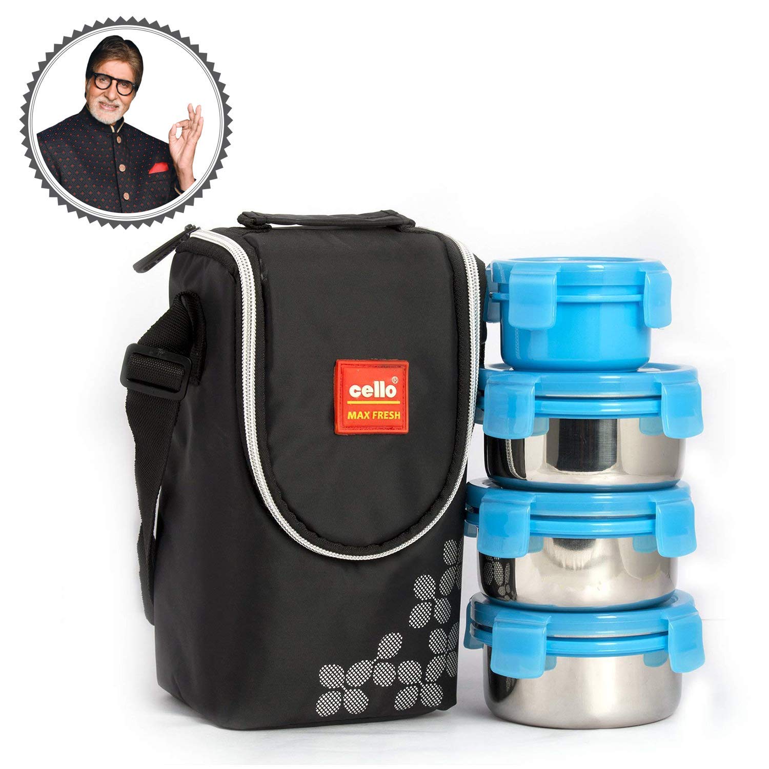Cello Max Fresh Click Stainless Steel Lunch Box Set, 4-Pieces, Blue Cello Max Fresh Click Stainless Steel Lunch Box Set, 4-Pieces, Blue