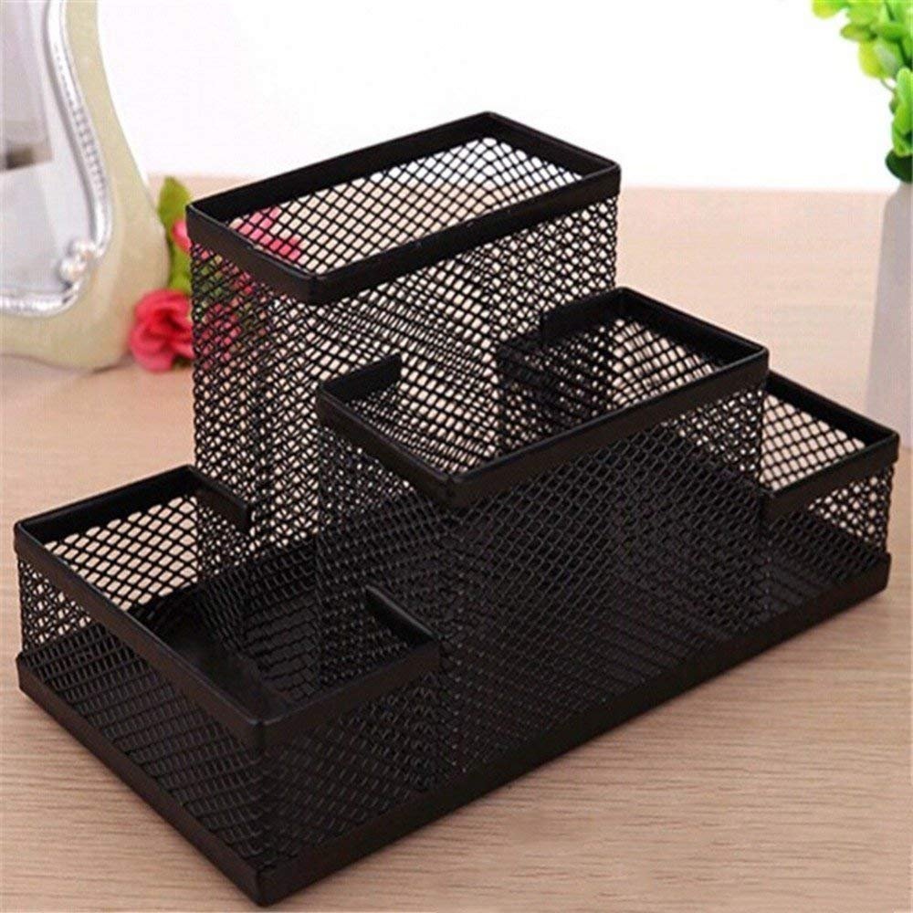 Créneau Multi-Functional Black Cube Metal Book Stand Mesh Style Desk Tidy Pencil Metal Pen Holder Office Home Supplies Gift (4 Compartment) Créneau Multi-Functional Black Cube Metal Book Stand Mesh Style Desk Tidy Pencil Metal Pen Holder Office Home Supplies Gift (4 Compartment)