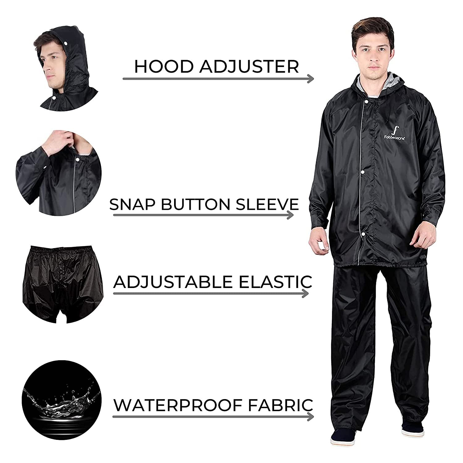 FabSeasons Reversible Waterproof Raincoat with Adjustable Hood and Reflector at Back for Night Visibility. Pack Contains Top, Bottom and Storage Bag FabSeasons Reversible Waterproof Raincoat with Adjustable Hood and Reflector at Back for Night Visibility. Pack Contains Top, Bottom and Storage Bag