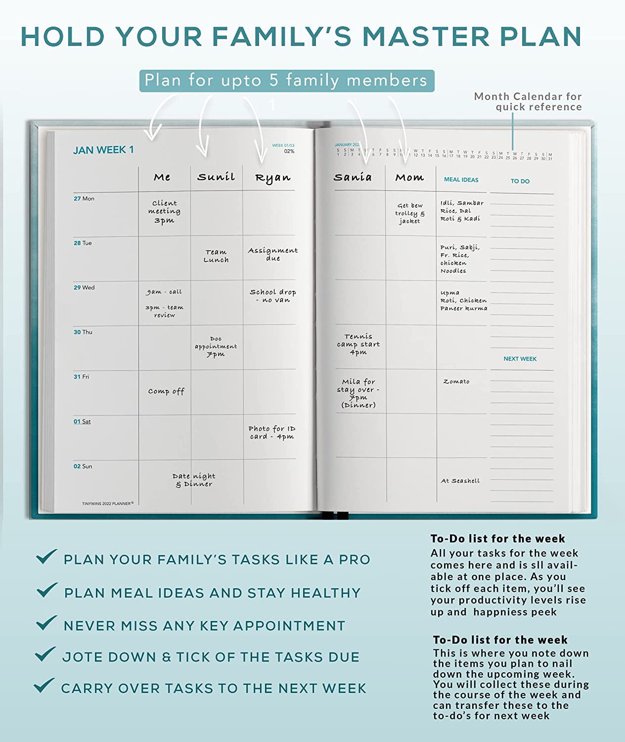 TINYCHANGE TinyWins 2022 Family Planner Diary Multi Schedule; Plan Your Day, Achieve Goals, Manage Tasks and Balance All Life Priorities - Hardcover A5 Diary with Shopping Lists and Stickers TINYCHANGE TinyWins 2022 Family Planner Diary Multi Schedule; Plan Your Day, Achieve Goals, Manage Tasks and Balance All Life Priorities - Hardcover A5 Diary with Shopping Lists and Stickers