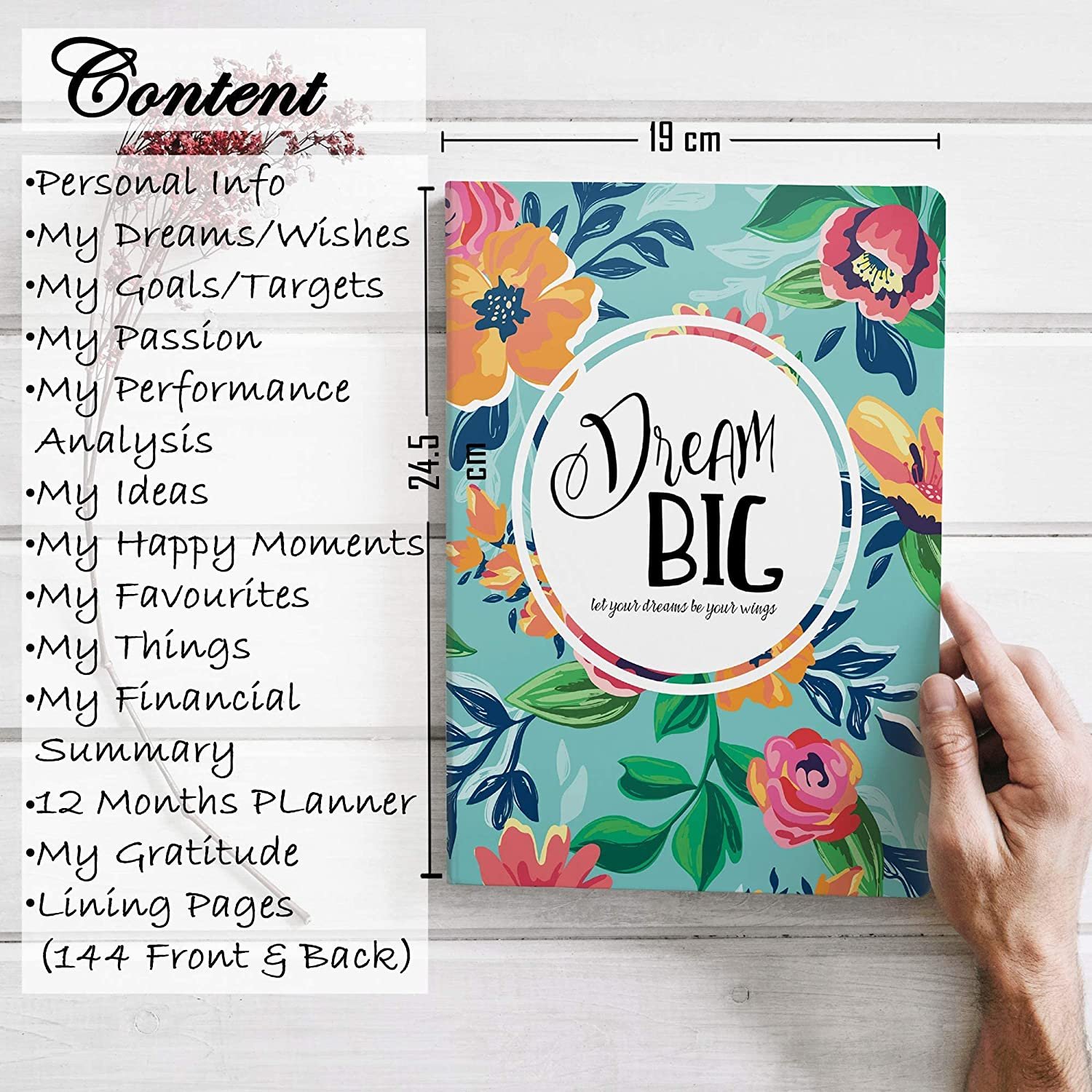 Dream Big - 2022 Weekly & Monthly Diary Productivity Notebook Organizer with 12 Months Undated Planner Floral Cover, 19 x 24.5 cm, 160 Pages Dream Big - 2022 Weekly & Monthly Diary Productivity Notebook Organizer with 12 Months Undated Planner Floral Cover, 19 x 24.5 cm, 160 Pages