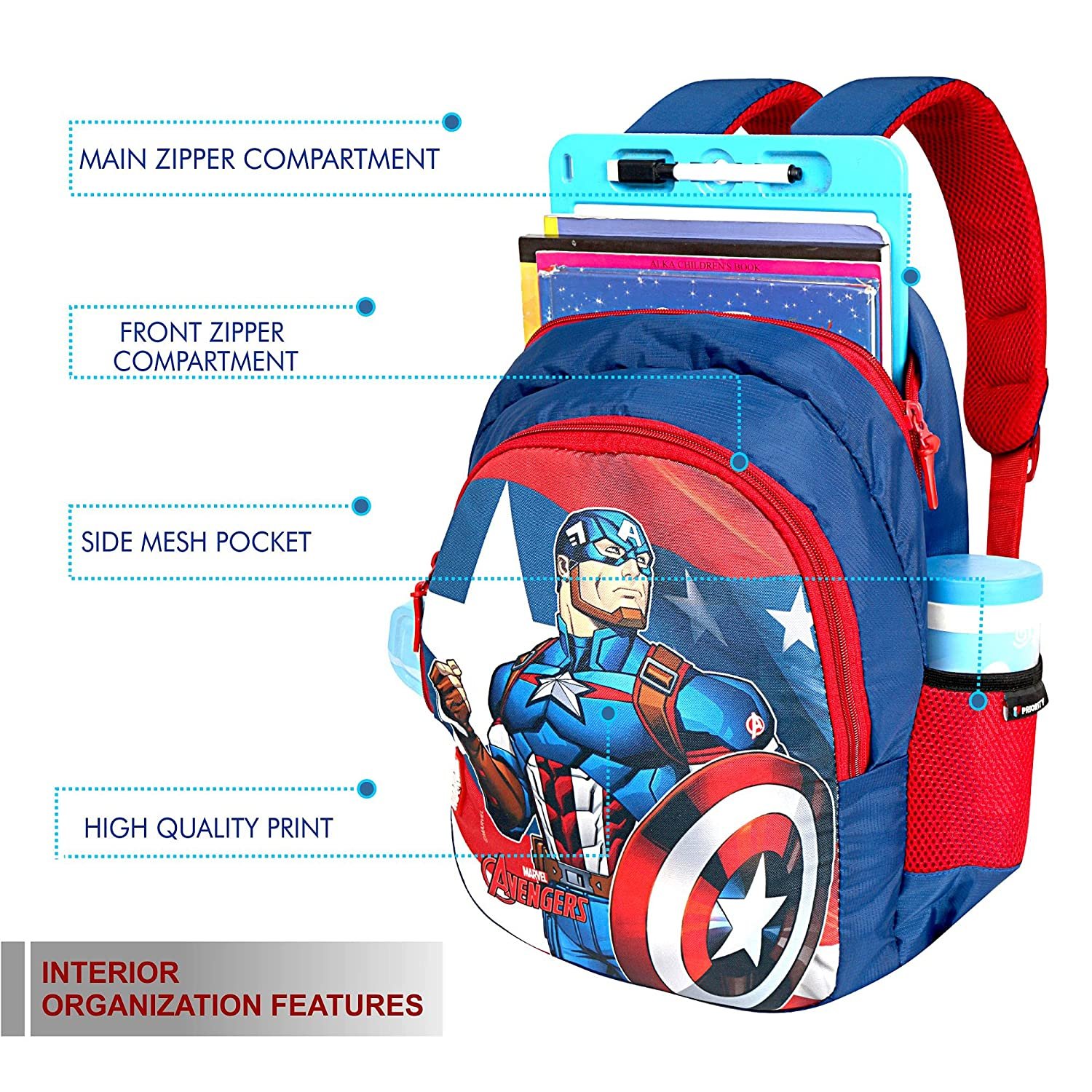 Priority Disney Marvel Captain America 25 Litres Blue Polyester School Bag Ideal For Boys & Girls (Rocket 013-B , 25846) Priority Disney Marvel Captain America 25 Litres Blue Polyester School Bag Ideal For Boys & Girls (Rocket 013-B , 25846)