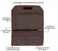 NISUN Multipurpose Multi Pocket Expanding Cheque Book Holder Travel Organizer Document Bag for Small Accessories (BlackBrown)