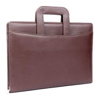 NJ Leather Zipper File Document Bag with Handle for Certificates, Document Bag with Adjustable Handles (Size 38x27 cm, Brown)
