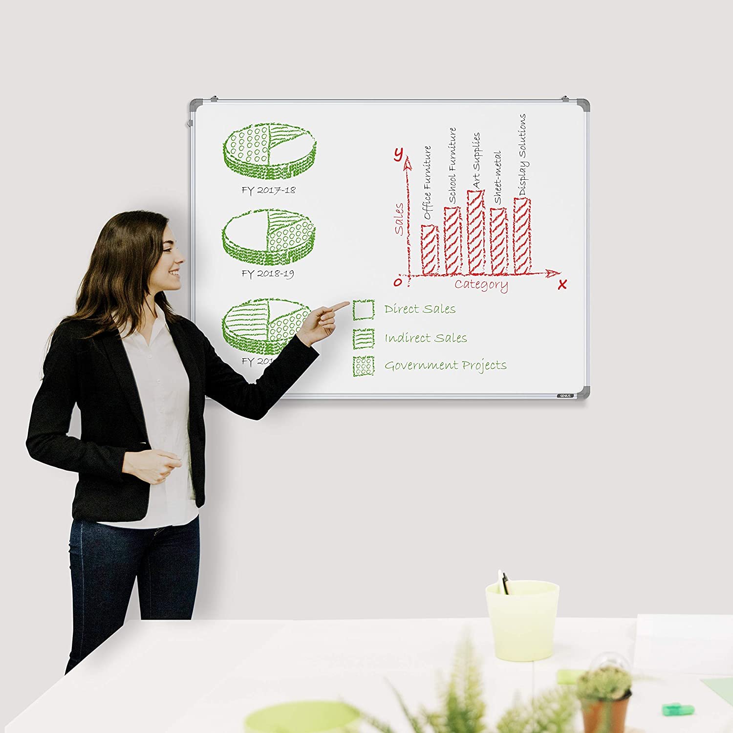 Pragati Systems® Genius Melamine (Non-Magnetic) Whiteboard for Office, Home and School (GWB90120), Lightweight Aluminium Frame, 3x4 Feet (Pack of 1) Pragati Systems® Genius Melamine (Non-Magnetic) Whiteboard for Office, Home and School (GWB90120), Lightweight Aluminium Frame, 3x4 Feet (Pack of 1)