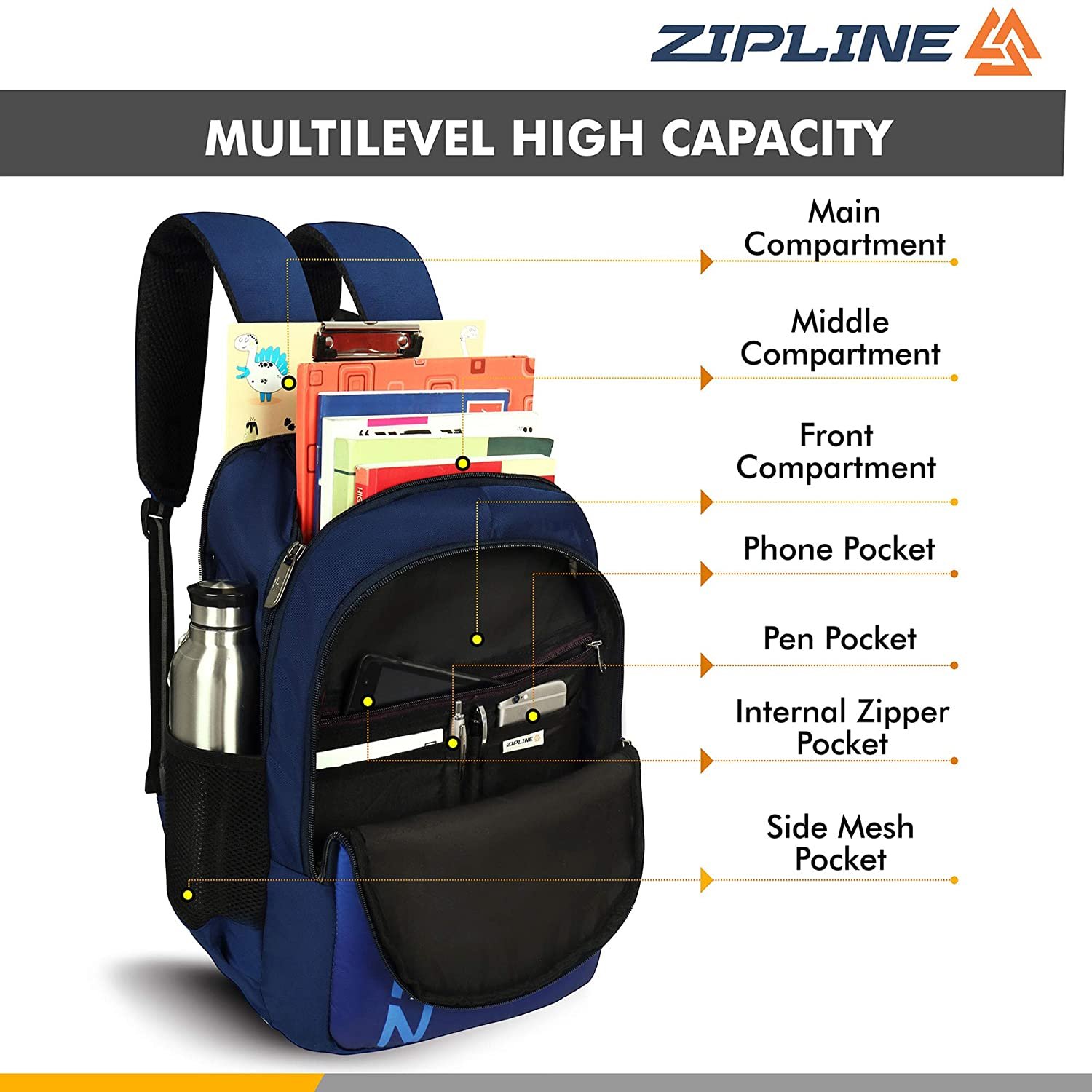 ZIPLINE Unisex Casual Polyester 36 L Backpack School Bag Women Men Boys Girls Children Daypack College Bag Book School Sports Bag Weekend Bag ZIPLINE Unisex Casual Polyester 36 L Backpack School Bag Women Men Boys Girls Children Daypack College Bag Book School Sports Bag Weekend Bag