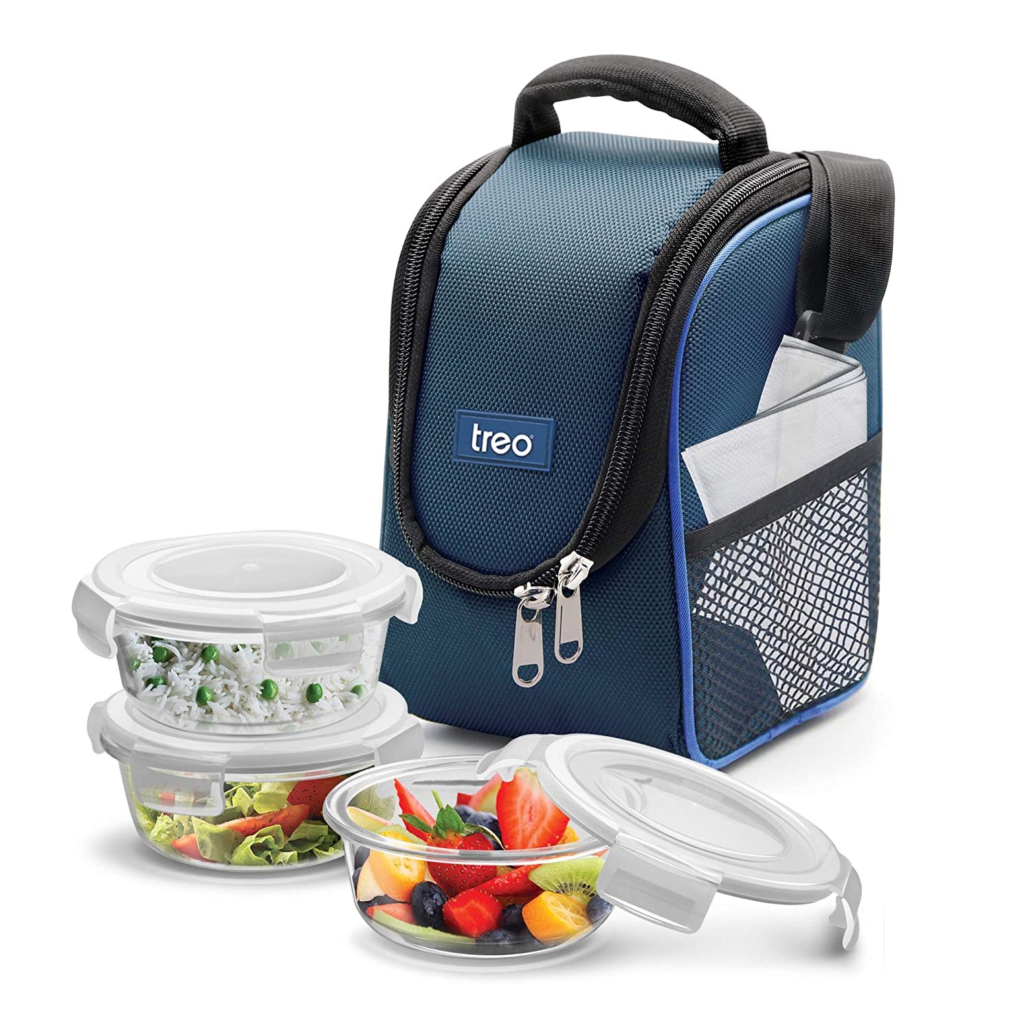 Treo by Milton Health First Round Glass Tiffin Box with Cover, 380ml, Set of 3, Transparent Glass Treo by Milton Health First Round Glass Tiffin Box with Cover, 380ml, Set of 3, Transparent Glass