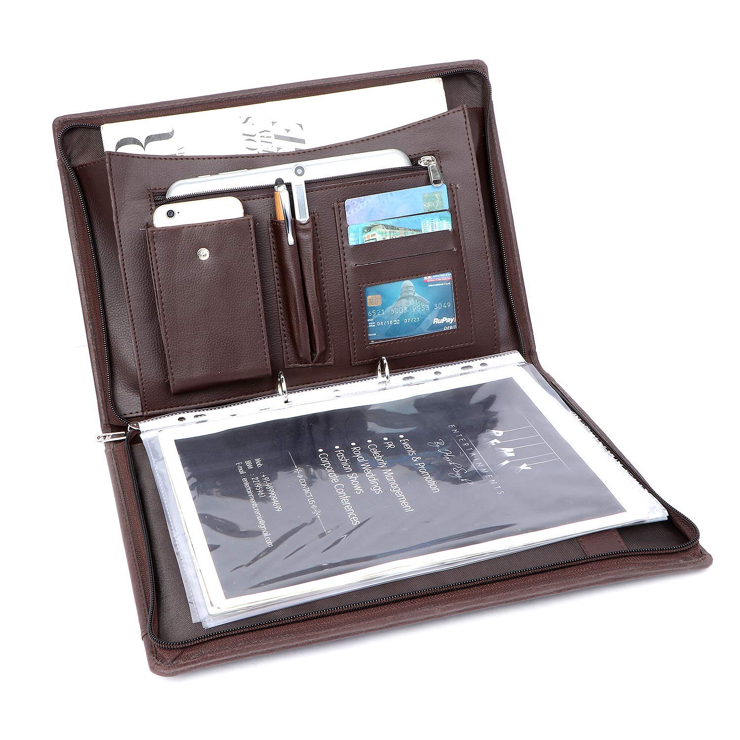NJ Leather Zipper File Document Bag with Handle for Certificates, Document Bag with Adjustable Handles (Size 38x27 cm, Brown) NJ Leather Zipper File Document Bag with Handle for Certificates, Document Bag with Adjustable Handles (Size 38x27 cm, Brown)