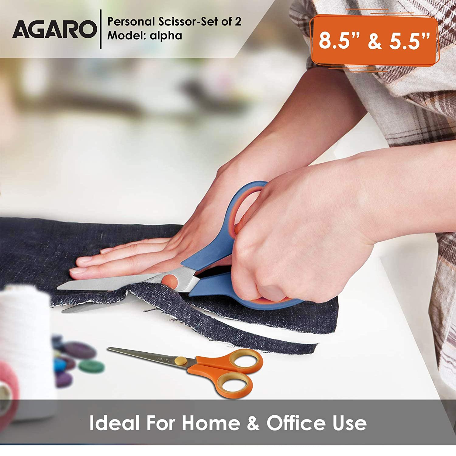 AGARO Alpha Double Set Scissor -8.5/5.5 inch - 2.3mm/1.5 mm, Black & Silver, Medium AGARO Alpha Double Set Scissor -8.5/5.5 inch - 2.3mm/1.5 mm, Black & Silver, Medium