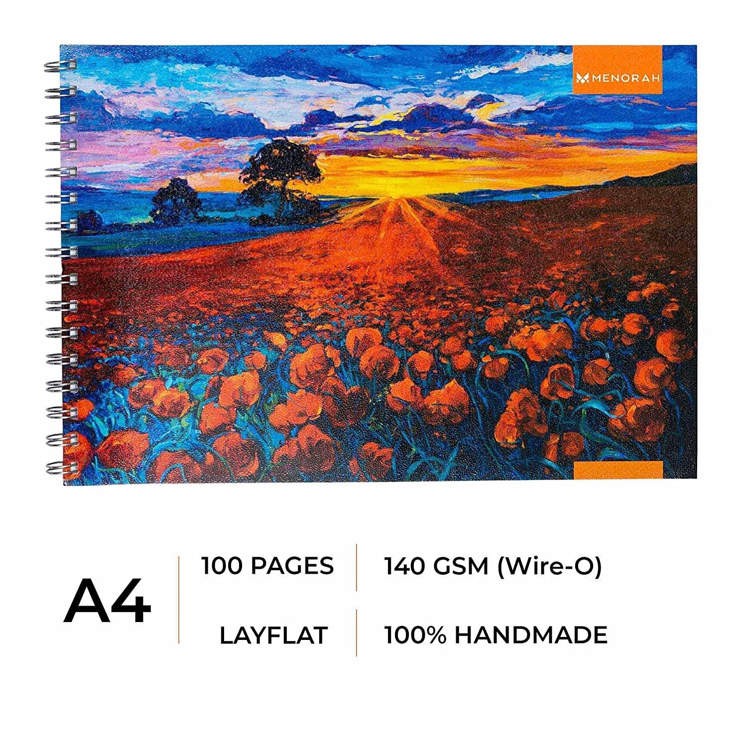 MENORAH - A4 Sketch Artist Book- Drawing Notebook- 50 Sheets 100 Pages- (21.0 cm x 29.7 cm)-140 GSM- (Poppy Field) Design MENORAH - A4 Sketch Artist Book- Drawing Notebook- 50 Sheets 100 Pages- (21.0 cm x 29.7 cm)-140 GSM- (Poppy Field) Design