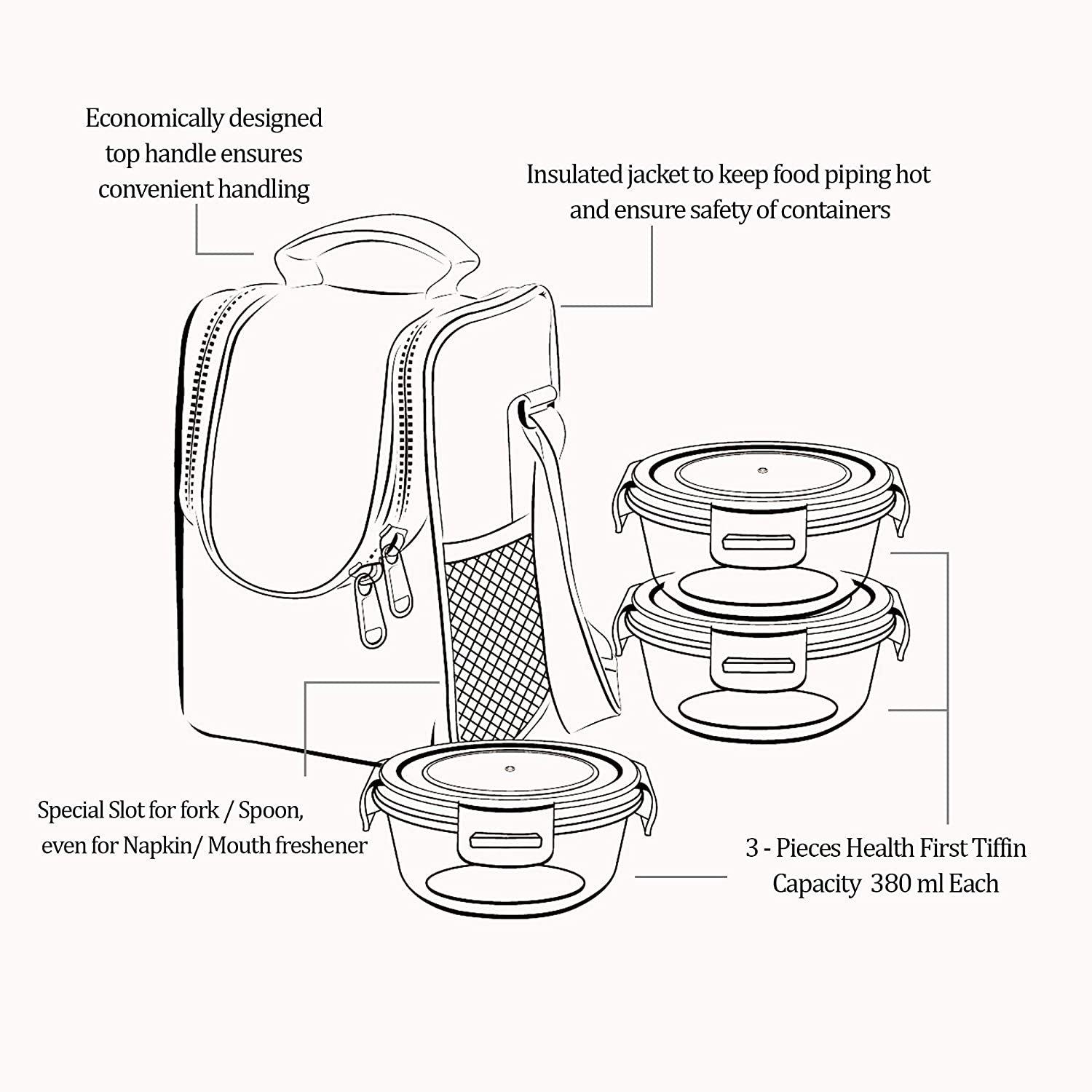 Treo by Milton Health First Round Glass Tiffin Box with Cover, 380ml, Set of 3, Transparent Glass Treo by Milton Health First Round Glass Tiffin Box with Cover, 380ml, Set of 3, Transparent Glass
