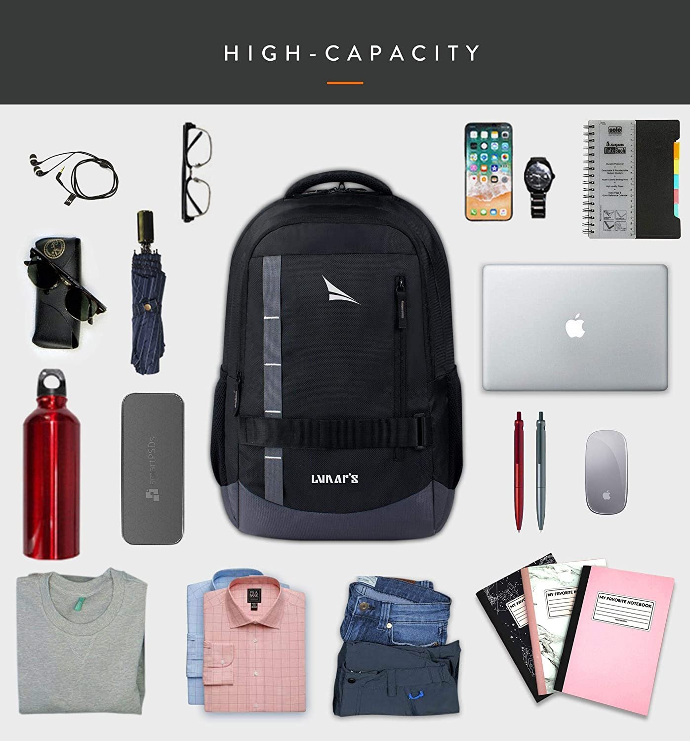 Lunar's Bingo - 48 L Laptop Office/School/Travel/Business Backpack Water Resistant - Fits Up to 15.6 Inch Laptop Notebook with 1 Year Warranty Lunar's Bingo - 48 L Laptop Office/School/Travel/Business Backpack Water Resistant - Fits Up to 15.6 Inch Laptop Notebook with 1 Year Warranty