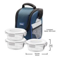 Treo by Milton Health First Round Glass Tiffin Box with Cover, 380ml, Set of 3, Transparent Glass