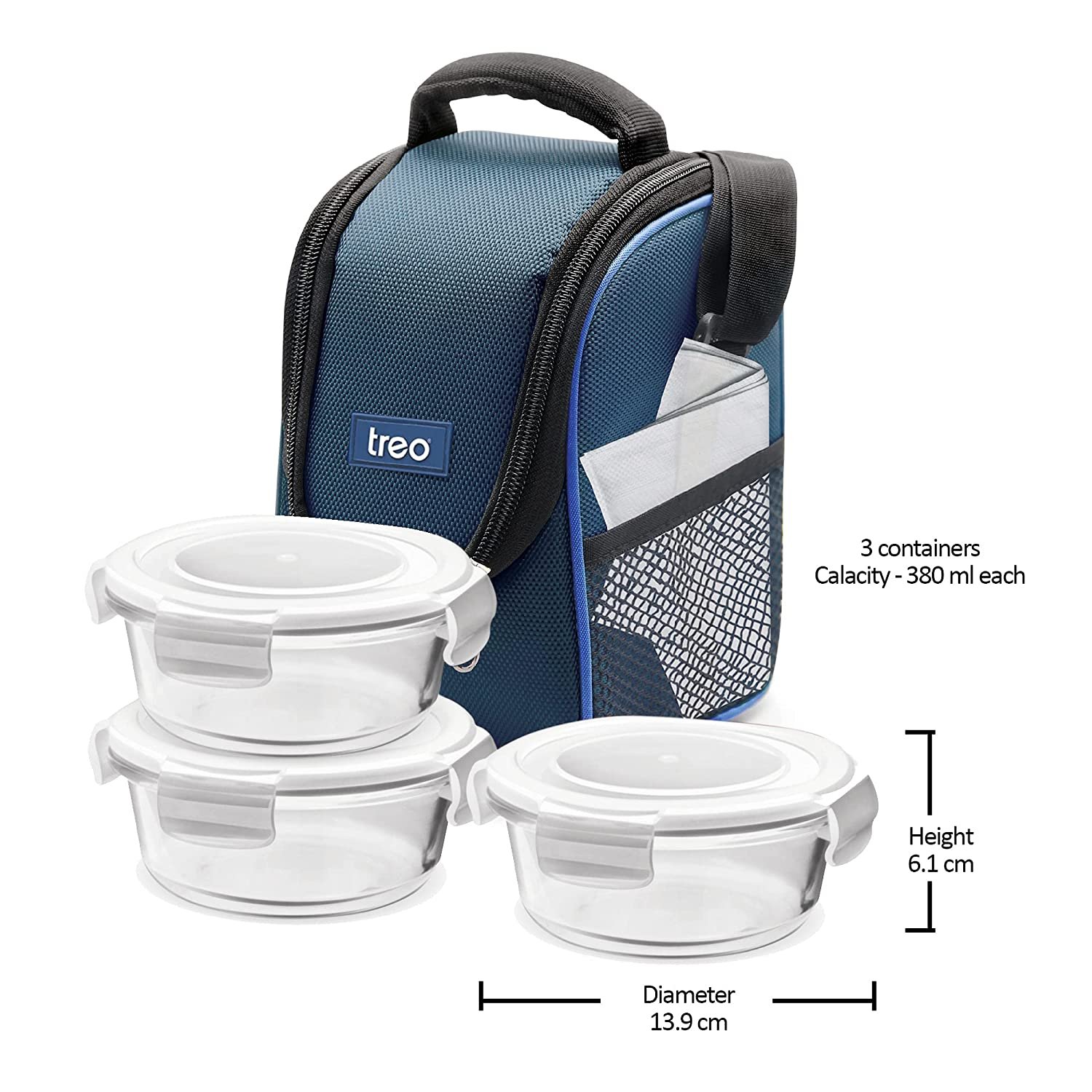 Treo by Milton Health First Round Glass Tiffin Box with Cover, 380ml, Set of 3, Transparent Glass Treo by Milton Health First Round Glass Tiffin Box with Cover, 380ml, Set of 3, Transparent Glass