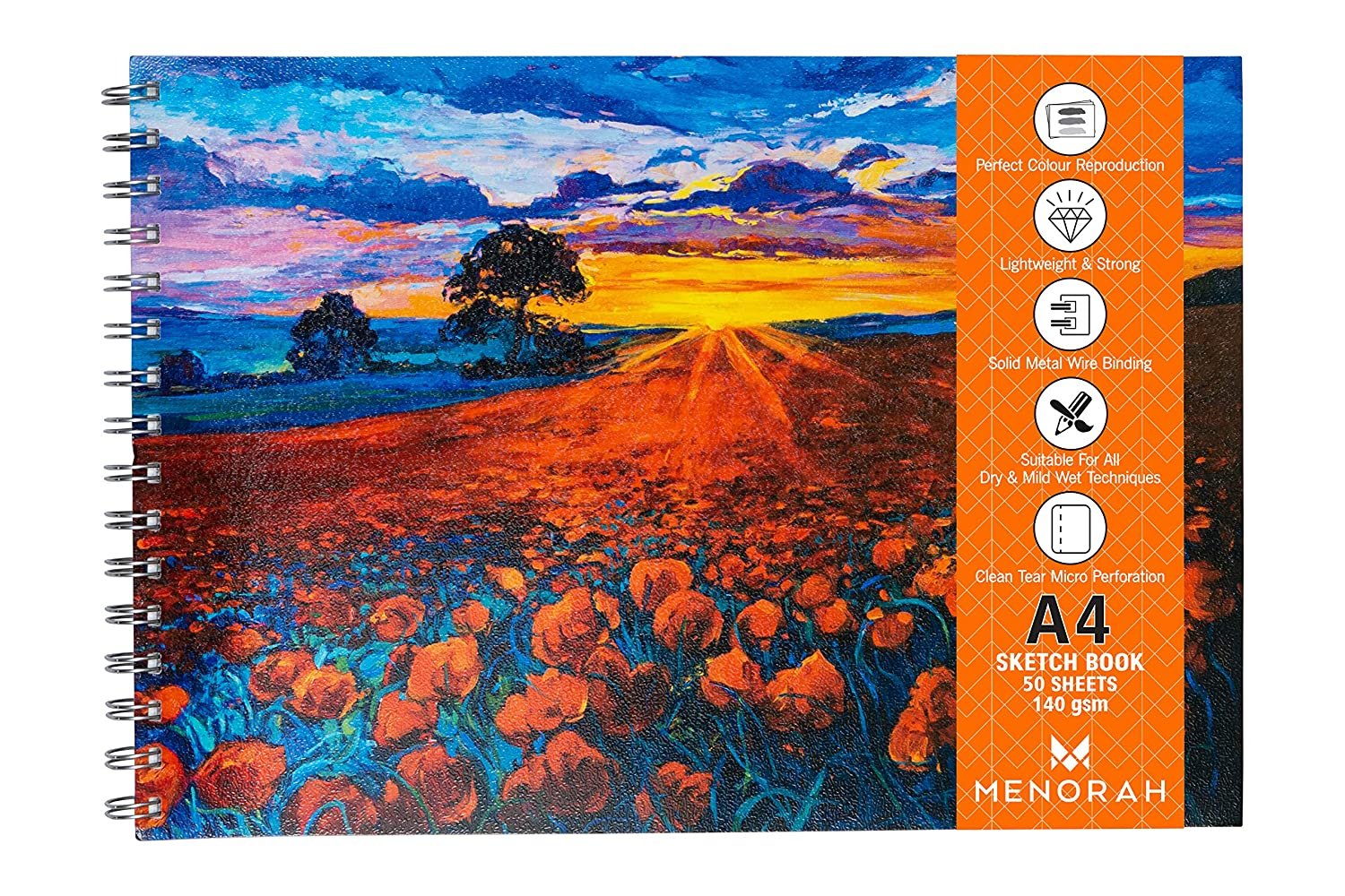 MENORAH - A4 Sketch Artist Book- Drawing Notebook- 50 Sheets 100 Pages- (21.0 cm x 29.7 cm)-140 GSM- (Poppy Field) Design MENORAH - A4 Sketch Artist Book- Drawing Notebook- 50 Sheets 100 Pages- (21.0 cm x 29.7 cm)-140 GSM- (Poppy Field) Design