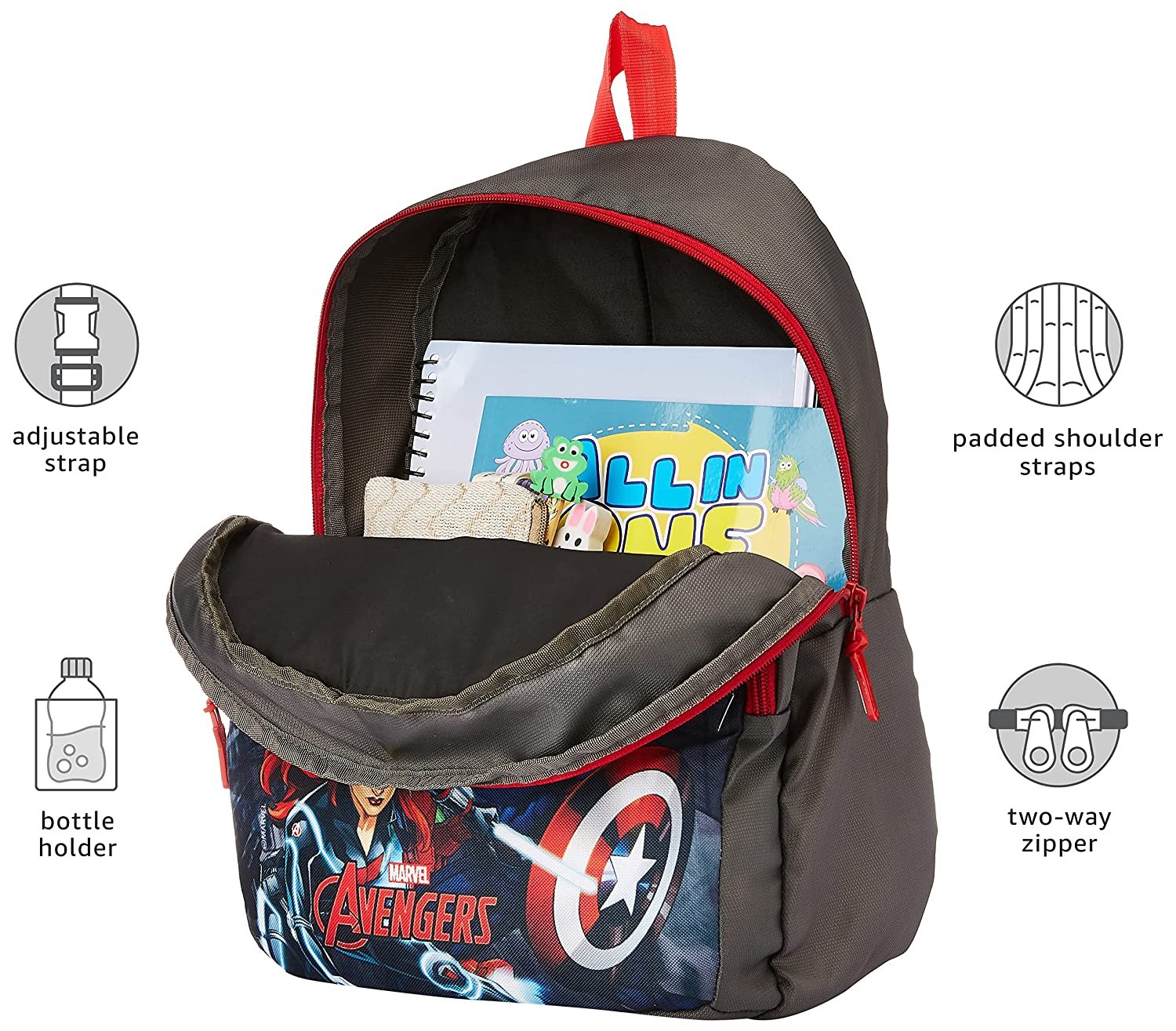 Priority Disney Marvel Avengers Group 32 litres Grey Polyester School Bag for Boys (Rocket 013) Priority Disney Marvel Avengers Group 32 litres Grey Polyester School Bag for Boys (Rocket 013)