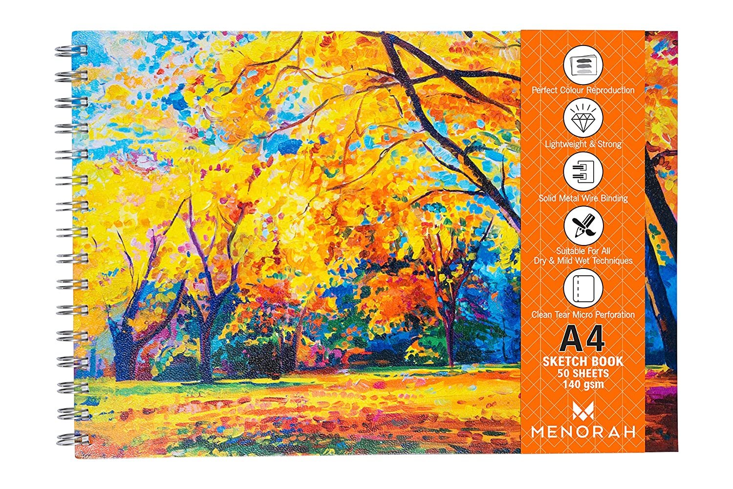 MENORAH - A4 Drawing Sketch Notebook- Perforated Textured Paper-140 GSM- 100 Pages / 50 Sheets- (21.0 cm x 29.7 cm)- (Lavender Garden) Design MENORAH - A4 Drawing Sketch Notebook- Perforated Textured Paper-140 GSM- 100 Pages / 50 Sheets- (21.0 cm x 29.7 cm)- (Lavender Garden) Design