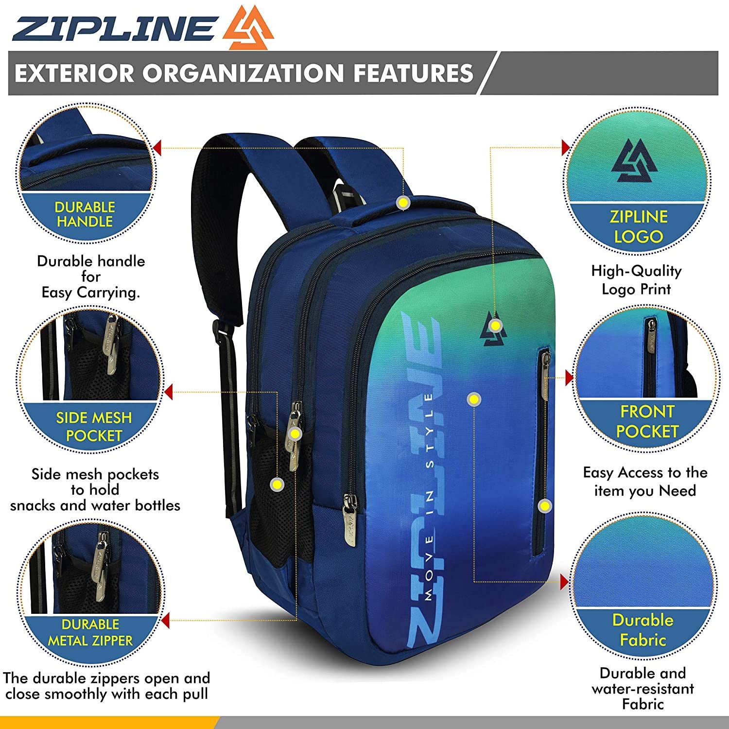 ZIPLINE Unisex Casual Polyester 36 L Backpack School Bag Women Men Boys Girls Children Daypack College Bag Book School Sports Bag Weekend Bag ZIPLINE Unisex Casual Polyester 36 L Backpack School Bag Women Men Boys Girls Children Daypack College Bag Book School Sports Bag Weekend Bag